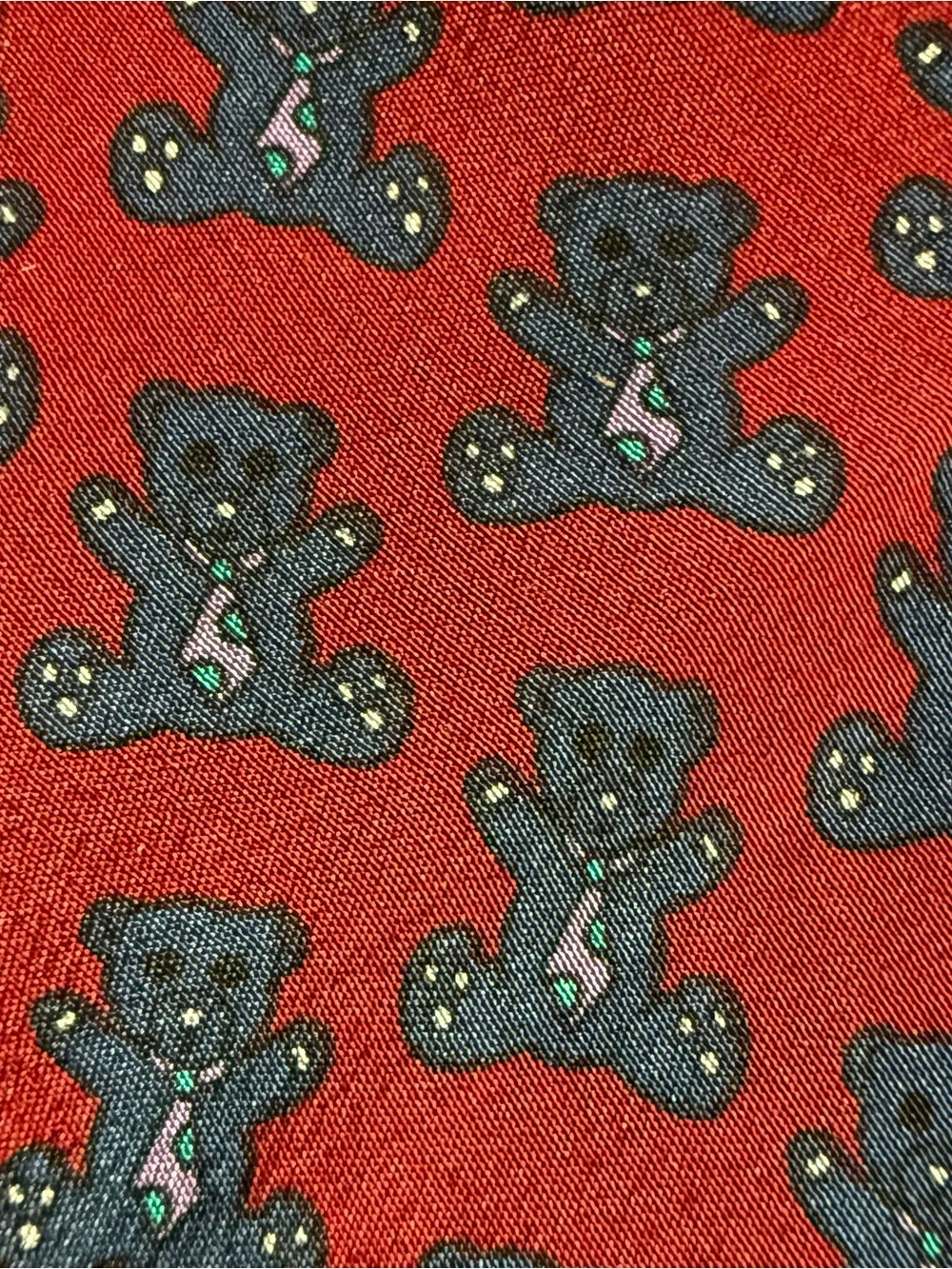 Red Men's Tie with Navy Teddy Bear Motif Novelty Fun Silk Collectible